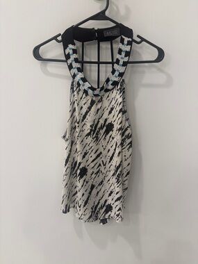 ASTR The Label Women's Black and White Blouse w/ Beaded Detail